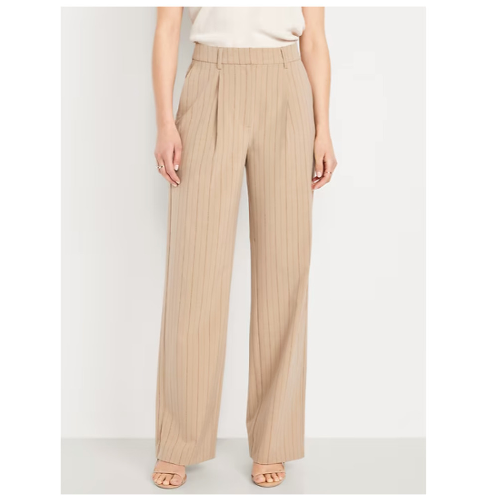 Old Navy Extra High-Waisted Taylor Wide-Leg Trouser Pants Tan Pinstripe Size 4